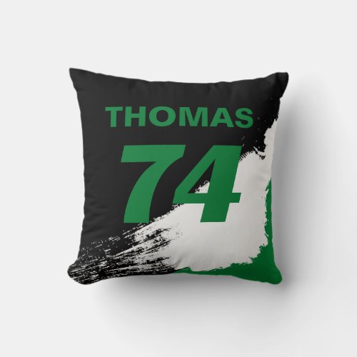 Green Reversible Racing Inspired Name With Number Throw Pillow