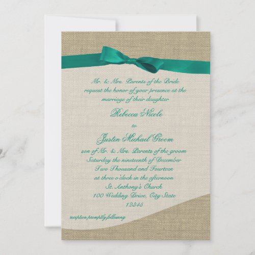 Green Ribbon and Burlap Wedding Invites