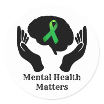 Green Ribbon and Mental Health Awareness Classic Round Sticker