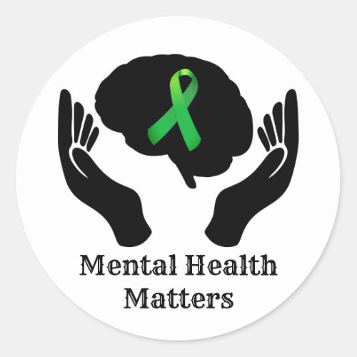  Green Ribbon and Mental Health Awareness Classic Round Sticker