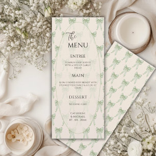 Green Ribbon Bow Frame Elegant Wedding Menu