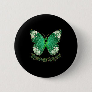 Green ribbon butterfly mandala transplant survivor button