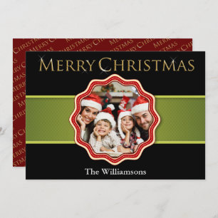 Green Ribbon Colorful Christmas Medallion Photo Holiday Card