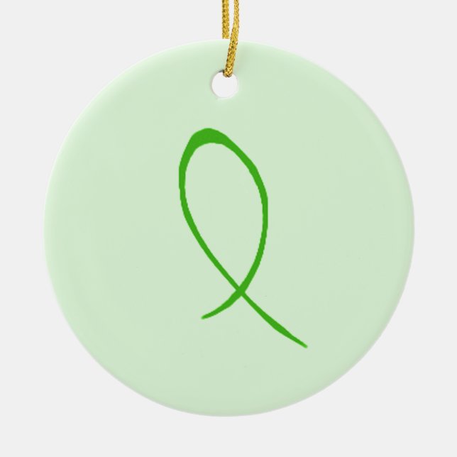 Green Ribbon Customizable Ceramic Ornament (Front)