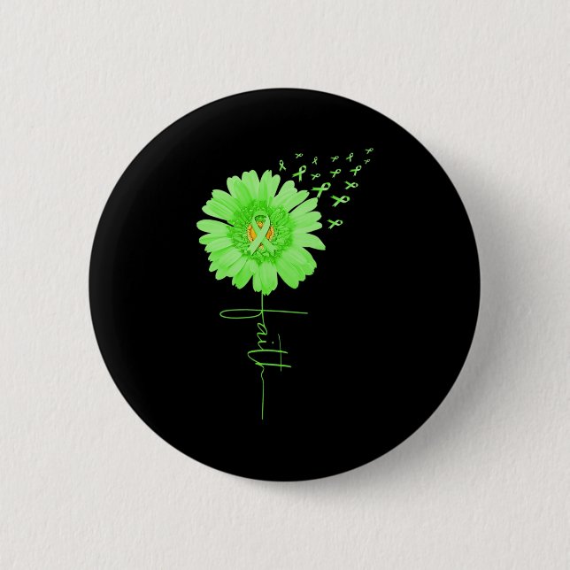 Green Ribbon Daisy Faith Mental Health Awareness M Button (Front)