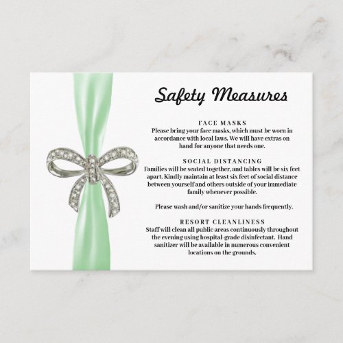 Green Ribbon Diamond Bow Safety Measures Enclosure Card