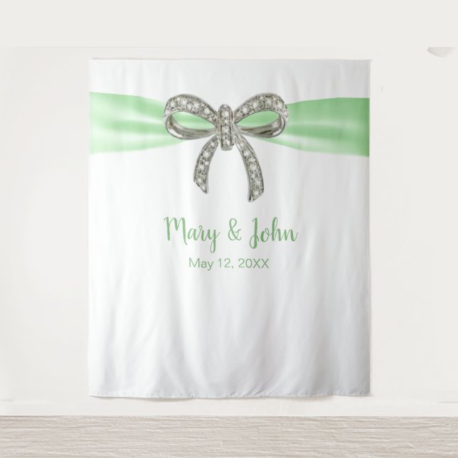 Green Ribbon Diamond Bow Wedding Backdrop (Front)