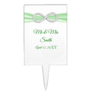 Green Ribbon Diamond Infinity Wedding Cake Topper