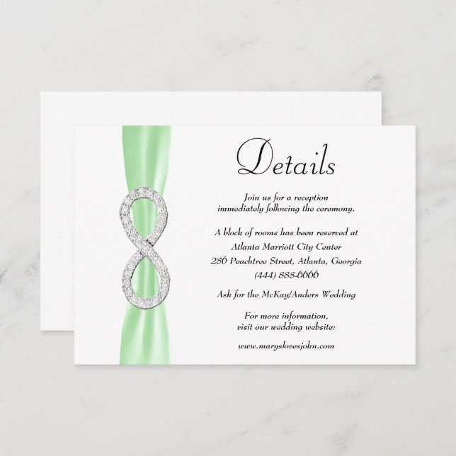 Green Ribbon Diamond Infinity Wedding Details Enclosure Card (Front/Back)