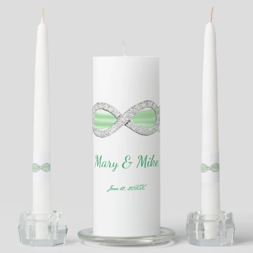 Green Ribbon Diamond Infinity Wedding Unity Candle Set