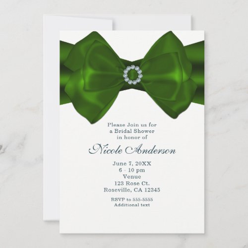Green Ribbon  Diamonds Elegant Glam Invitations