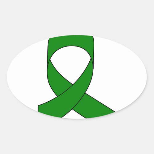 Green Ribbon Drawing Oval Sticker