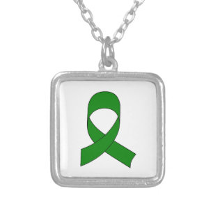 Green Ribbon Drawing Silver Plated Necklace
