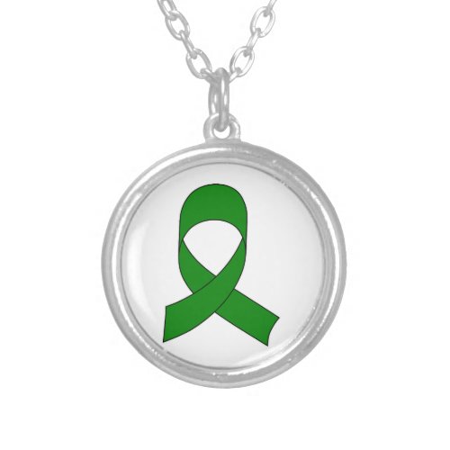 Green Ribbon Drawing Silver Plated Necklace