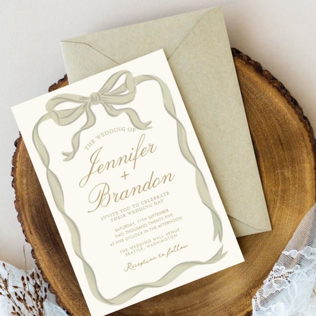 Green Ribbon Elegant Handdrawn Wedding  Invitation (Creator Uploaded)