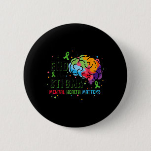 Green Ribbon End The Stigma Mental Health Awarenes Button