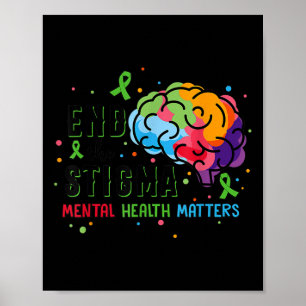 Green Ribbon End The Stigma Mental Health Awarenes Poster