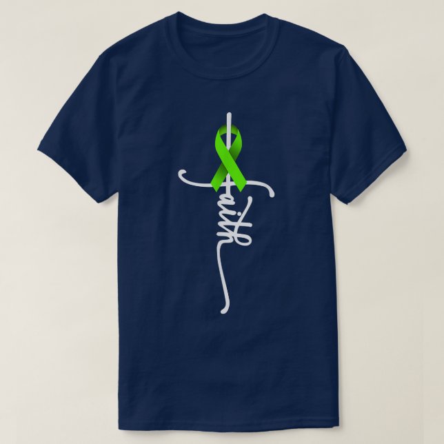 Green Ribbon Faith Cross Gifts Mental Health Aware T-Shirt (Design Front)