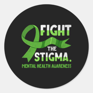 Green Ribbon Fight The Stigma Mental Health Mens Classic Round Sticker