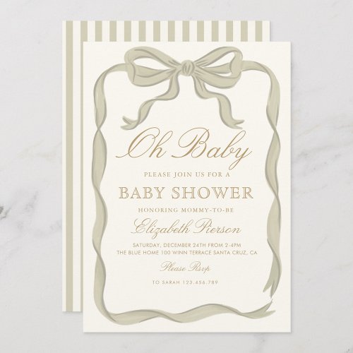 Green Ribbon Gender neutral Baby Shower  Invitation