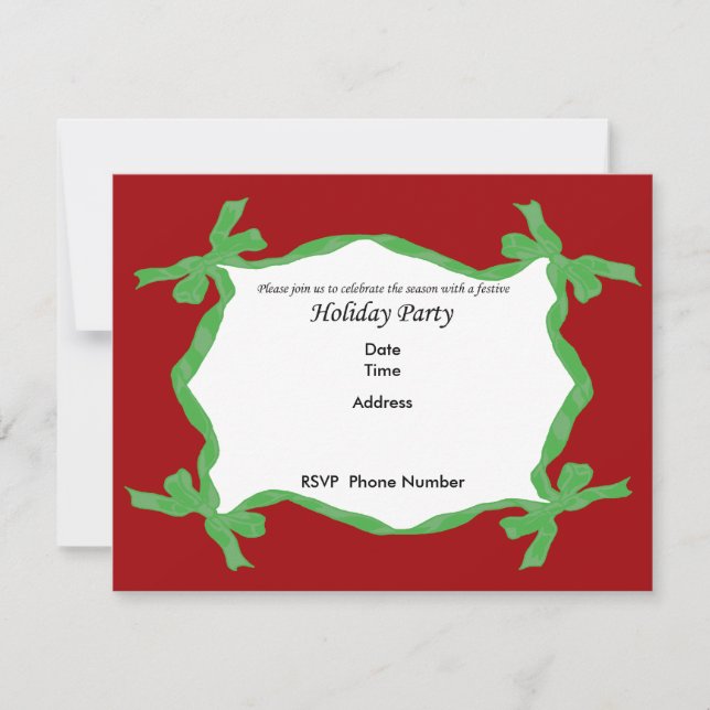 Green Ribbon Holiday Party Invitation Card (Front)