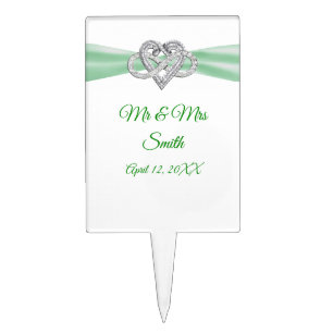 Green Ribbon Infinity Heart Wedding Cake Topper