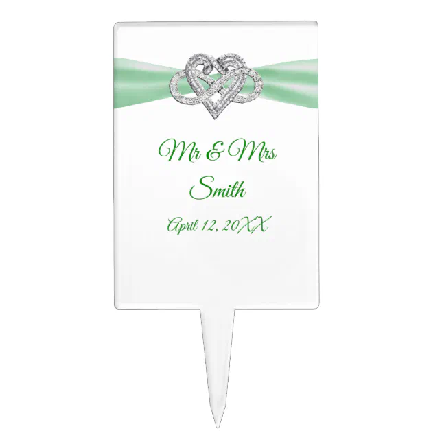 Green Ribbon Infinity Heart Wedding Cake Topper | Zazzle