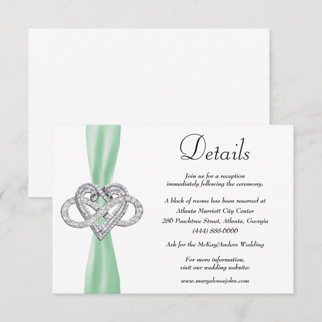 Green Ribbon Infinity Heart Wedding Details Enclosure Card (Front/Back)