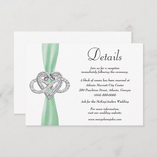 Green Ribbon Infinity Heart Wedding Details Enclosure Card