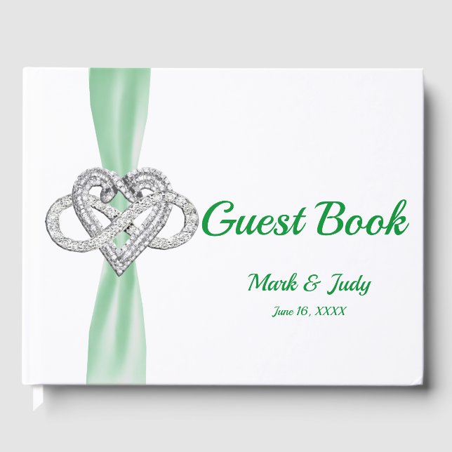 Green Ribbon Infinity Heart Wedding Guestbook (Front)