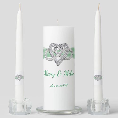 Green Ribbon Infinity Heart Wedding Unity Candle Set