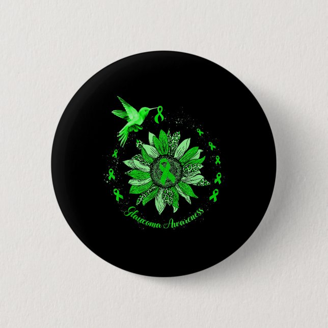 Green Ribbon Leopard Sunflower Glaucoma Awareness  Button (Front)