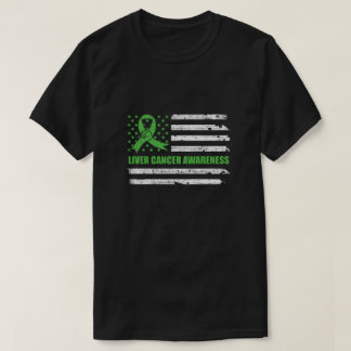 Green Ribbon Liver Cancer Awareness US Flag T-Shirt