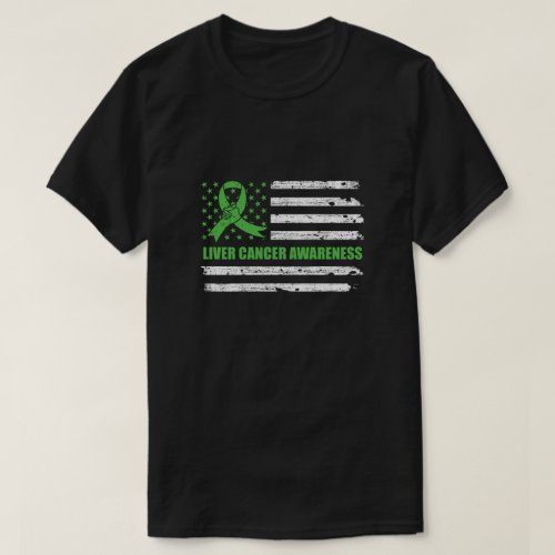 Green Ribbon Liver Cancer Awareness US Flag T_Shirt