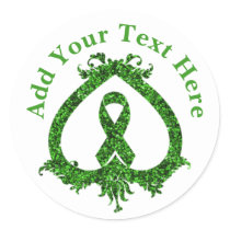 Green Ribbon Mental Health and Cancer Awareness  Classic Round Sticker