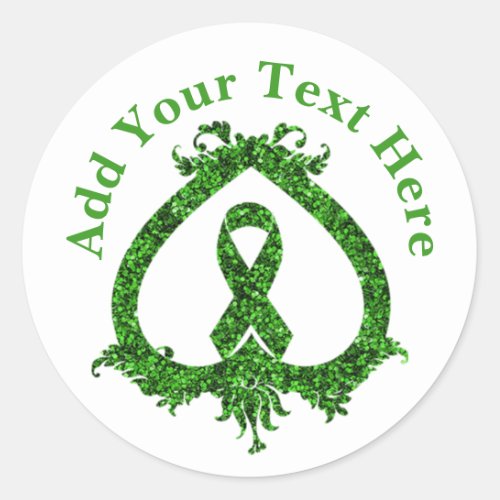  Green Ribbon Mental Health and Cancer Awareness  Classic Round Sticker