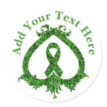 Green Ribbon Mental Health and Cancer Awareness  Classic Round Sticker