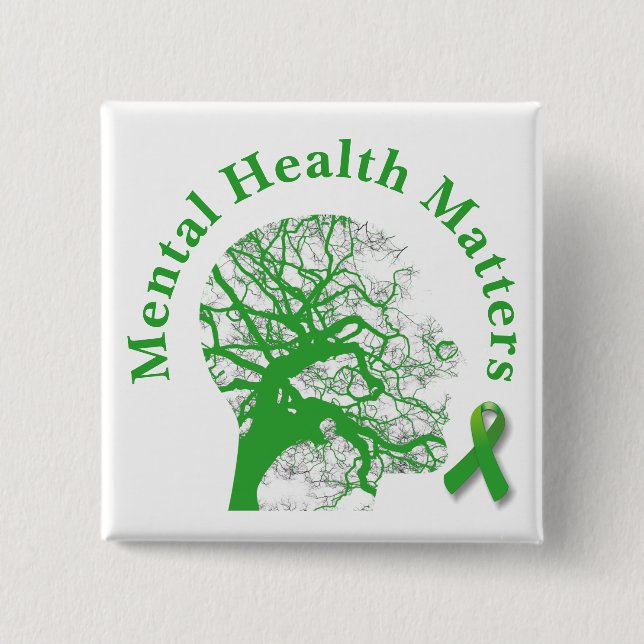  Green Ribbon & Mental Health Awareness Button (Front)