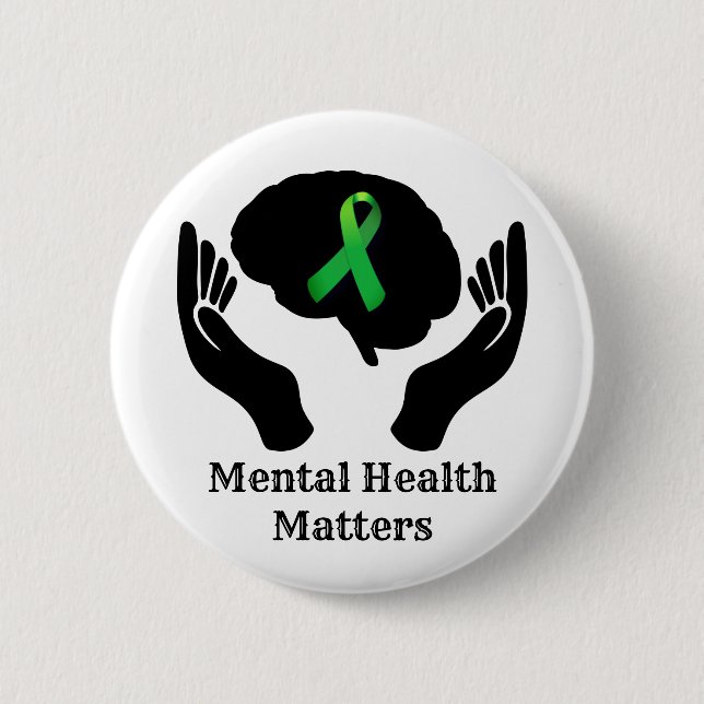  Green Ribbon Mental Health Awareness   Button (Front)