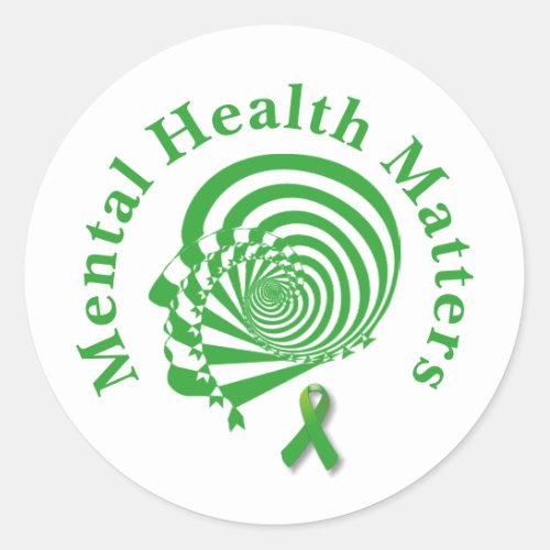 Green Ribbon Mental Health Awareness   Classic Round Sticker