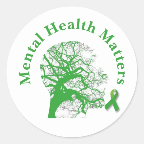  Green Ribbon  Mental Health Awareness  Classic Round Sticker