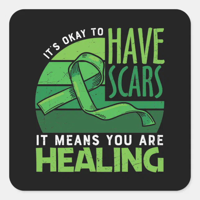 Green Ribbon Mental Health Awareness Square Sticker | Zazzle