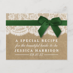 Green Ribbon On Kraft & Lace Bridal Shower Recipe Invitation Postcard