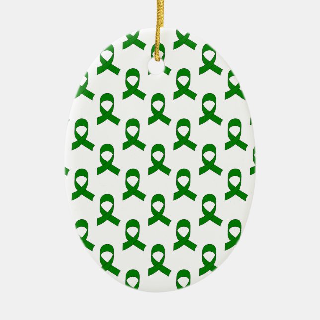 Green Ribbon Pattern Ceramic Ornament (Front)