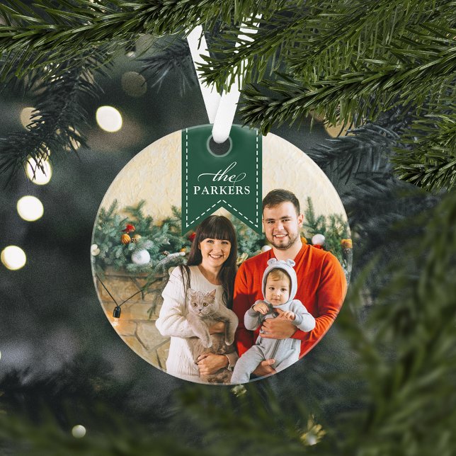 Green Ribbon | Personalized Holiday Photo Ornament (Creator Uploaded)