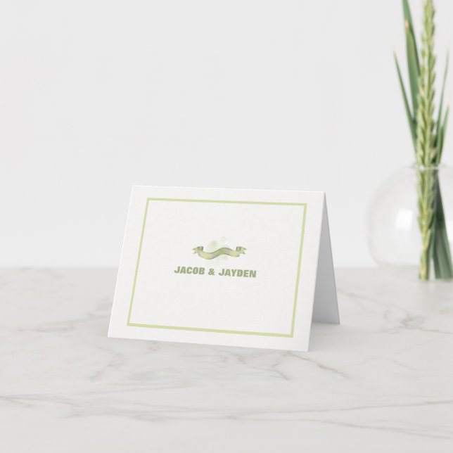 Green Ribbon Personalized Photo Thank You/Notecard Thank You Card (Front)