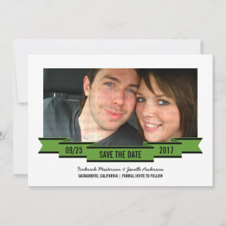 Green Ribbon Photo Save the Date Invite