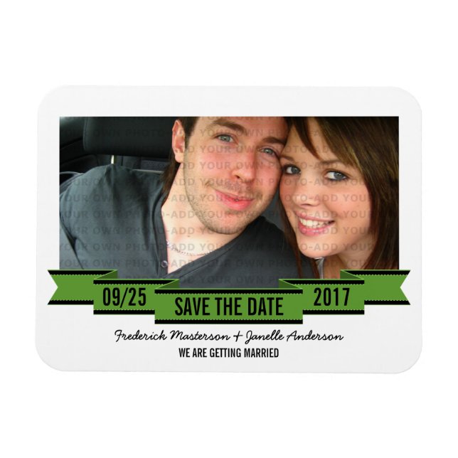 Green Ribbon Photo Save the Date Magnet (Horizontal)