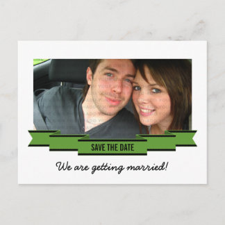 Green Ribbon Photo Save the Date Postcard