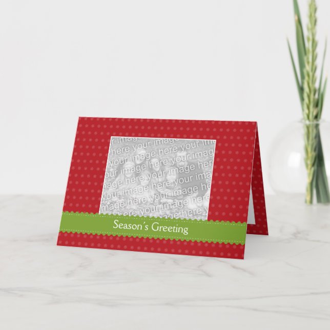 Green ribbon red photo Christmas holiday greeting (Front)